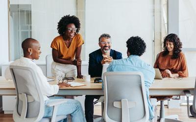 Group of coworkers collaborating together